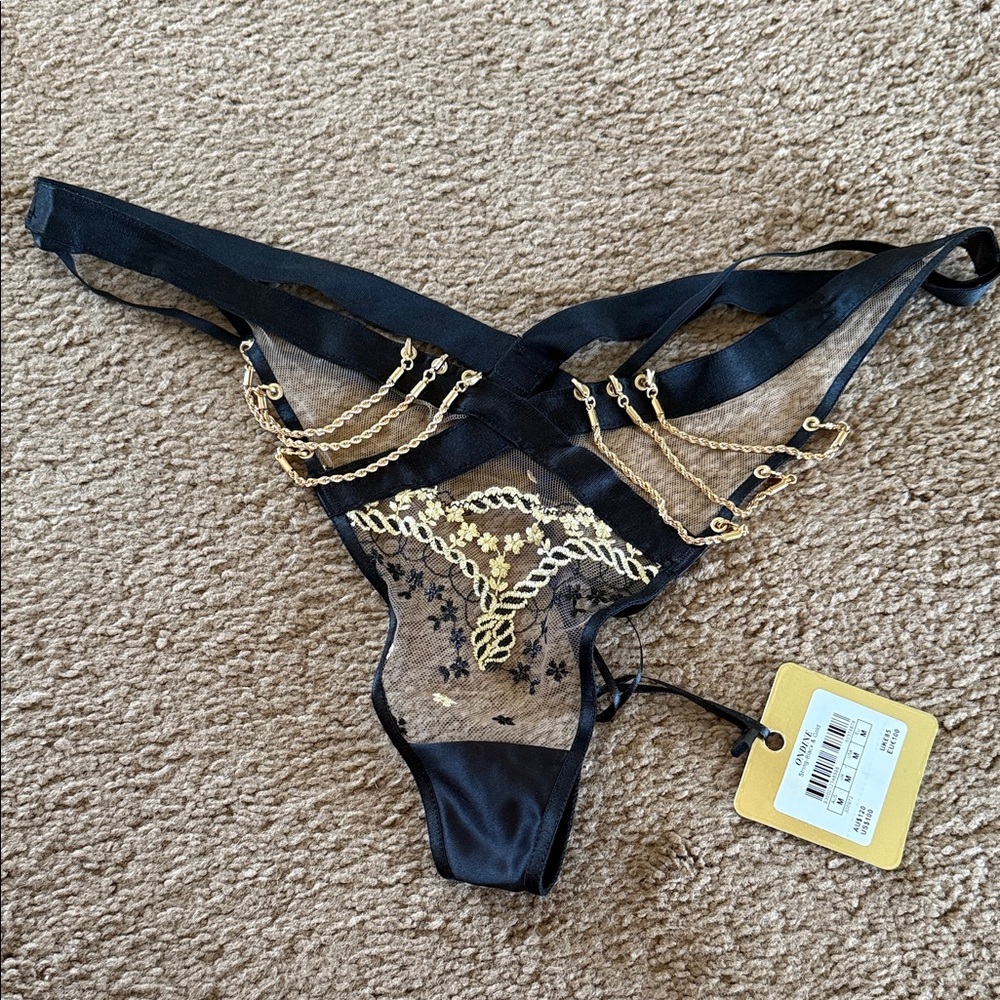 Honey Birdette Ondine thong with gold plated removable chains. New with tags